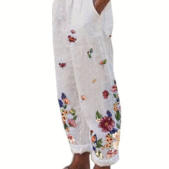 Floral Print Elastic Waist Pants Spring Summer Women's Clothing