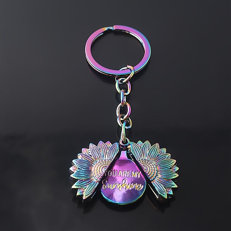 Engraved Sunflower Charm Keychain Pendant - Christmas Gift
