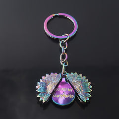 Engraved Sunflower Charm Keychain Pendant - Christmas Gift