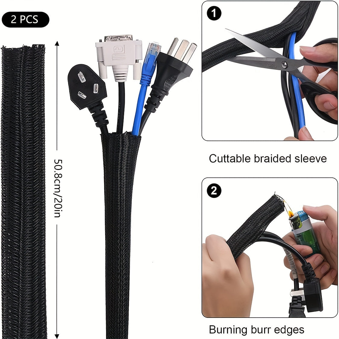 153pcs Cable Management Kit 2 Cable Sleeves 20 Cable Clips 20 Zip Tie Mounts