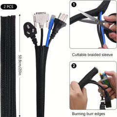 153pcs Cable Management Kit 2 Cable Sleeves 20 Cable Clips 20 Zip Tie Mounts