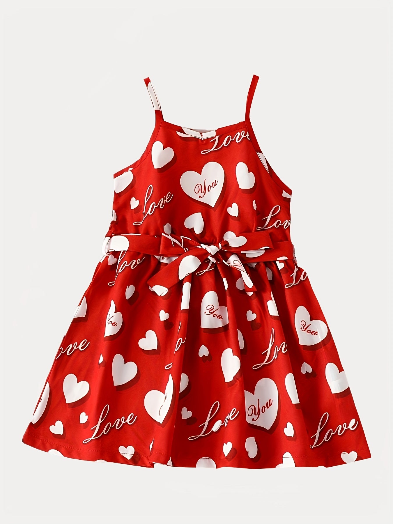 Toddler Girls Heart Graphic Belted Cami Princess Dress