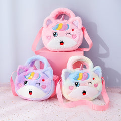 Girls Princess Unicorn Plush Crossbody Bag for Cosmetic Phone Storage