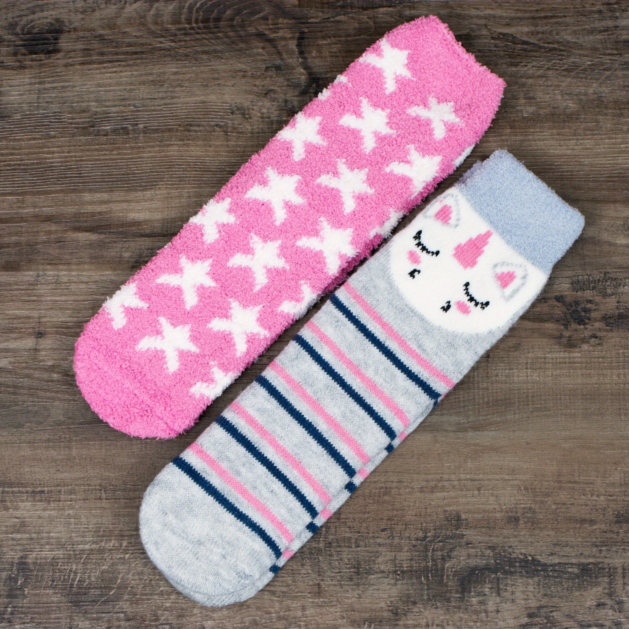 2 Pairs Star Pattern Socks Fuzzy & Warm Women's Stockings