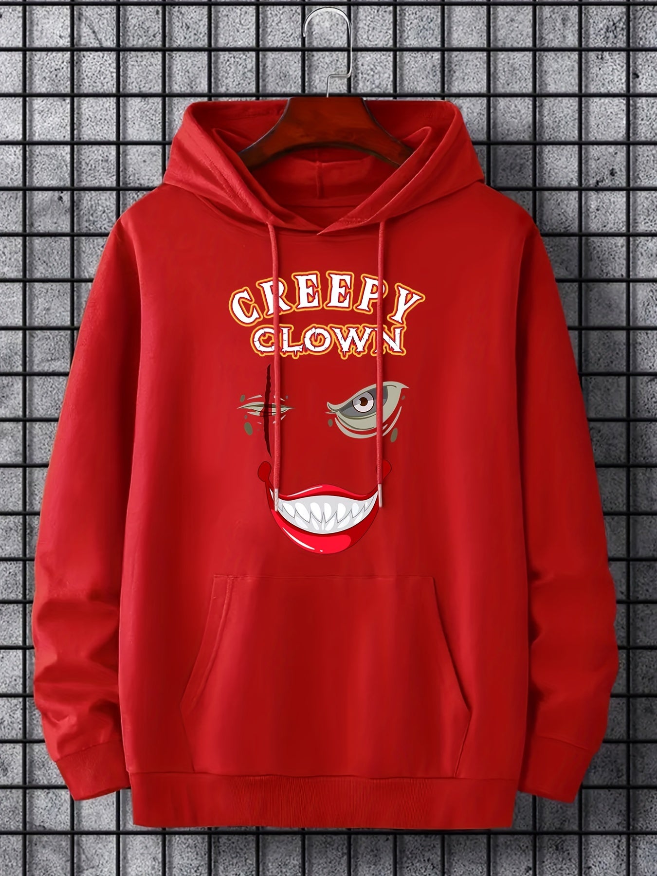 Men's Creepy Clown Print Hoodie Active Drawstring Hooded Sweatshirt