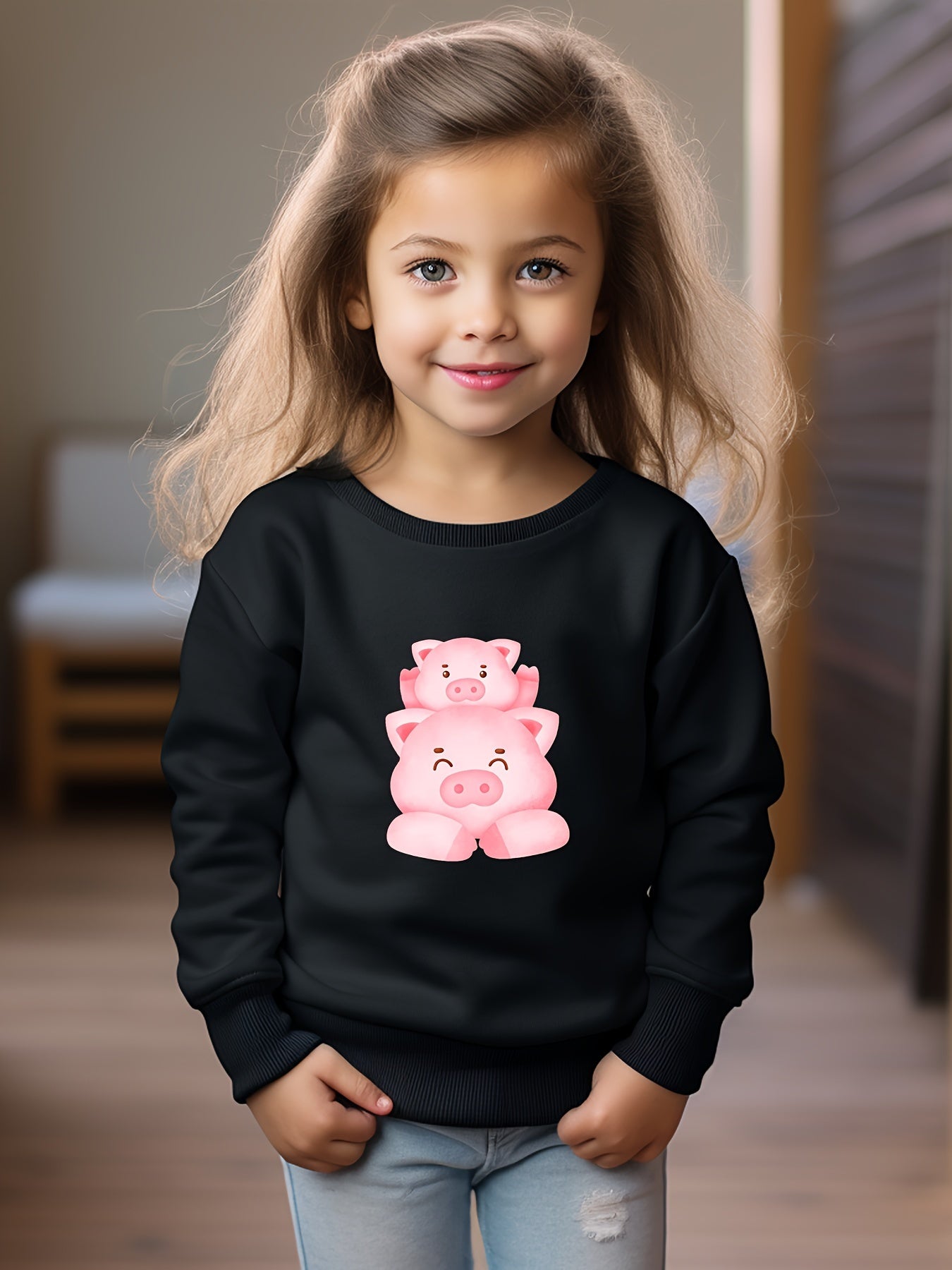 Piggy Print Crew Neck Sweatshirt for Boys Girls