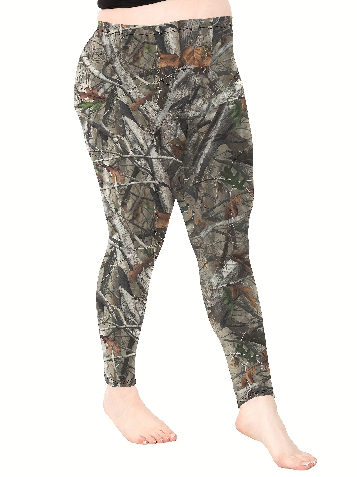 Sports Leggings Women's Plus Branch Print High Waisted Stretchy