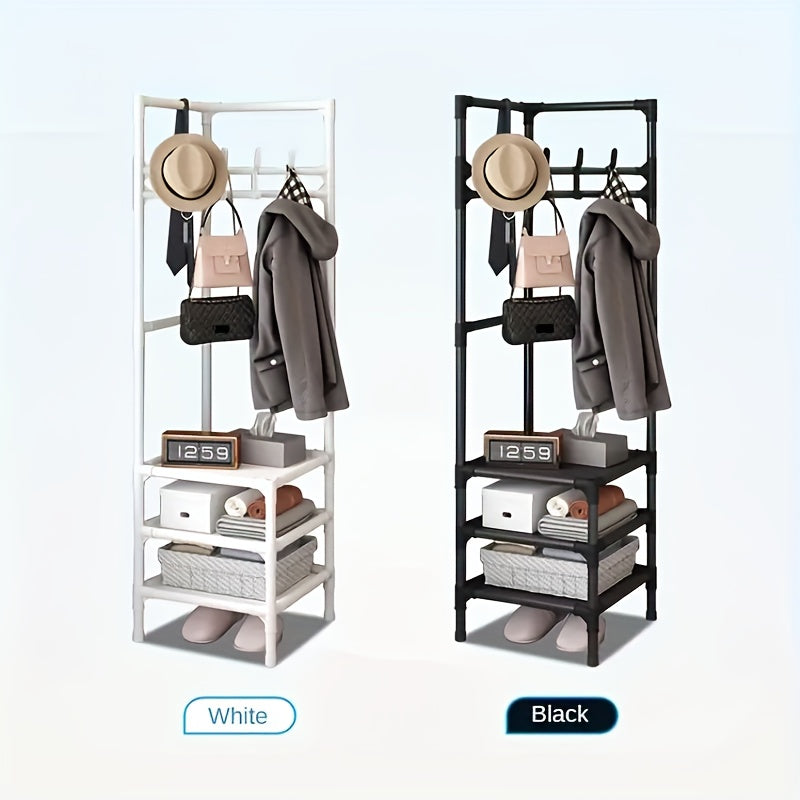 Corner Coat Rack Foyer Shoe Rack Standing Coat Rack with Storage Shelves