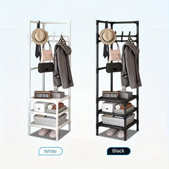 Corner Coat Rack Foyer Shoe Rack Standing Coat Rack with Storage Shelves