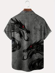 Dragon Print Men's Casual Short Sleeve Shirt for Summer