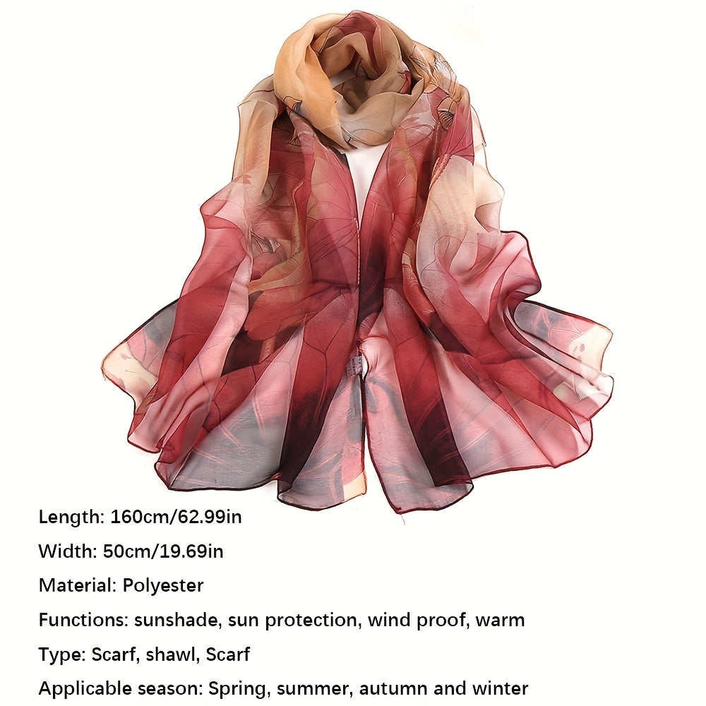 Lightweight Lotus Pattern Scarf Long Silk Feeling Sunscreen Scarf Shawl