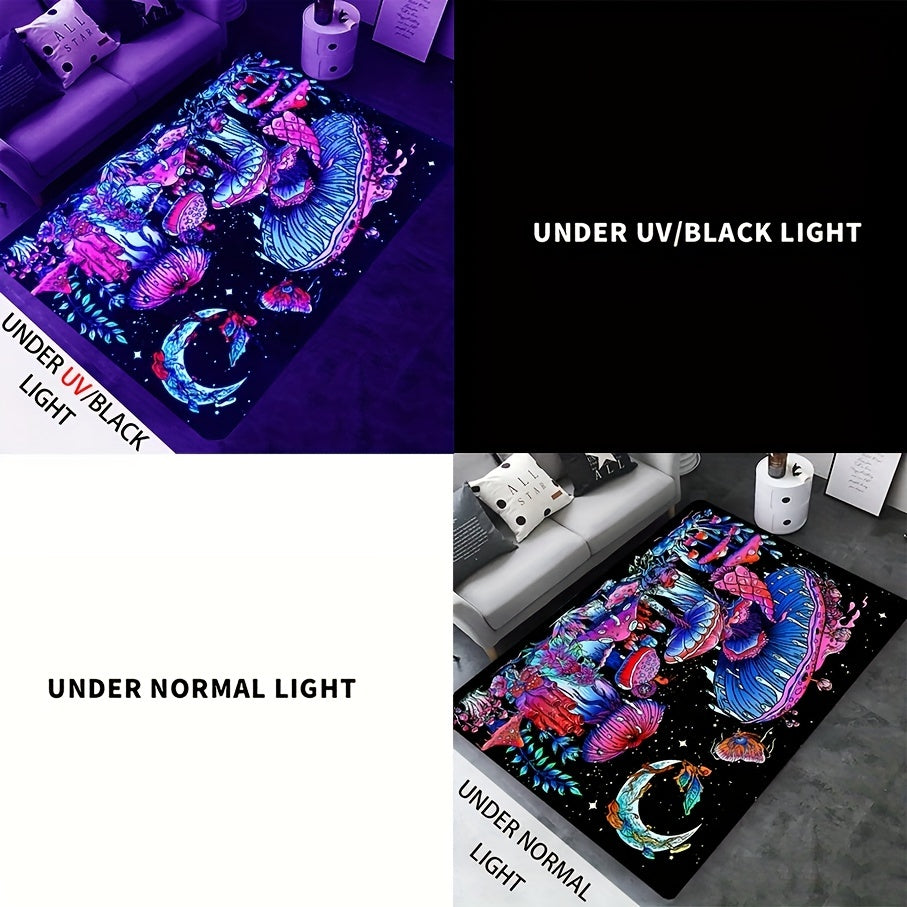 Magic Mushroom UV Light Flannel Rug Large Non Slip Mat for Bedroom Living Room