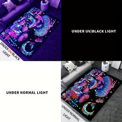 Magic Mushroom UV Light Flannel Rug Large Non Slip Mat for Bedroom Living Room