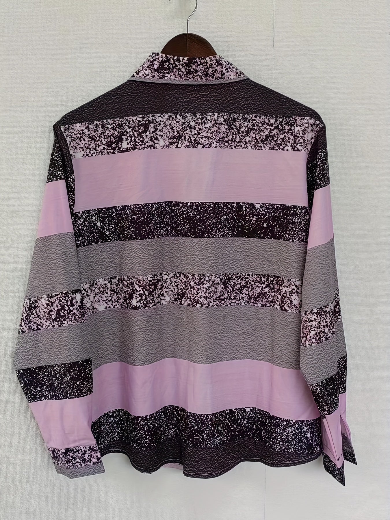 Colorblock Button Up Long Sleeve Blouse