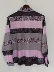 Colorblock Button Up Long Sleeve Blouse