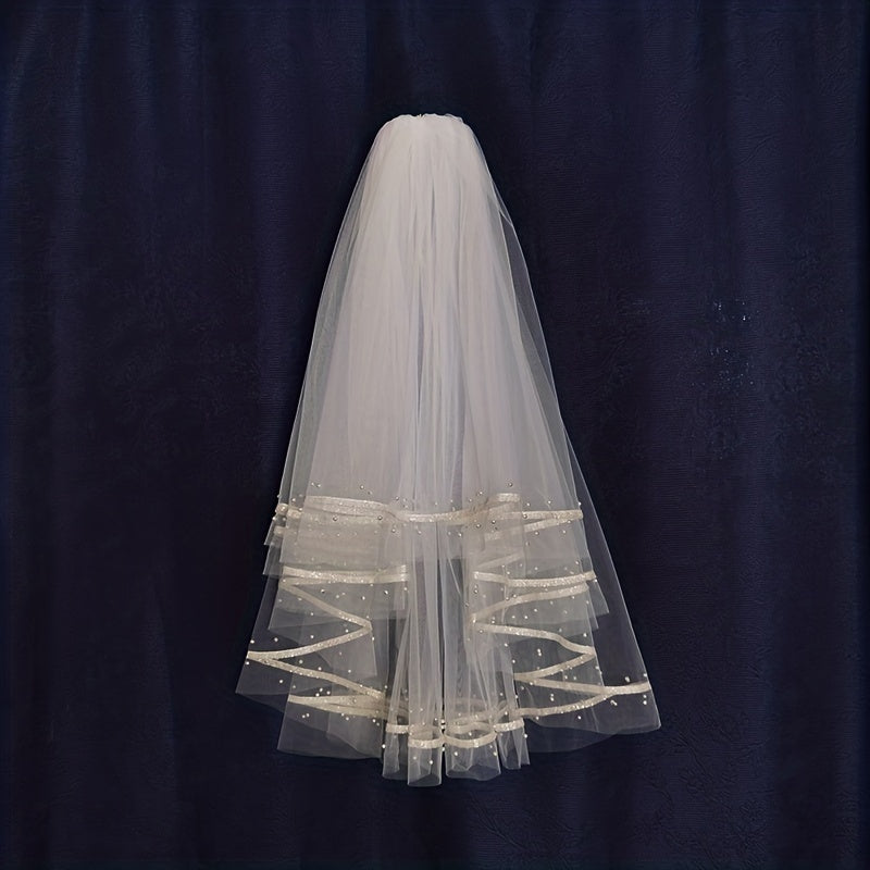 2 Tiers Ribbon Edge Bridal Wedding Veil Hair Accessories