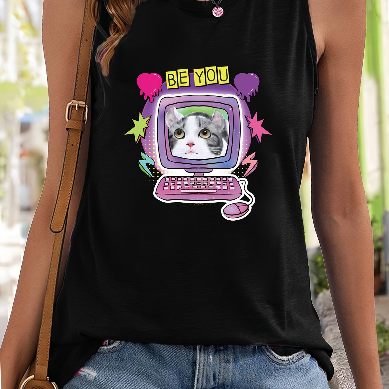 Cat Pattern Stretchy Sports Vest Women's Activewear
