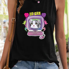 Cat Pattern Stretchy Sports Vest Women's Activewear