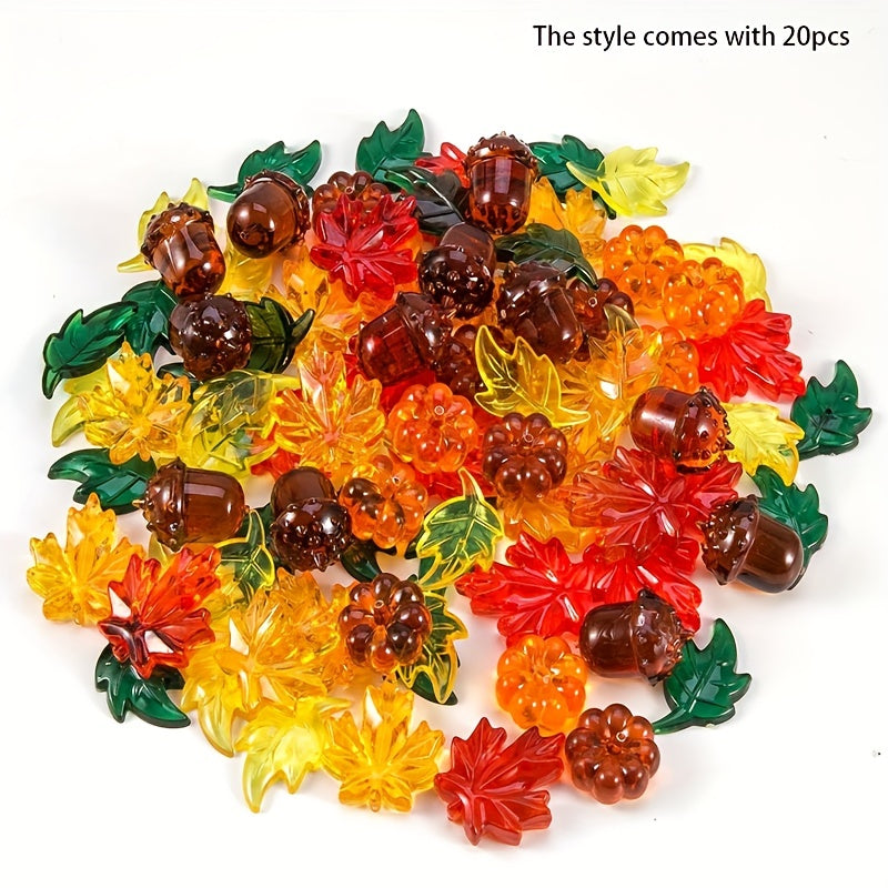 20pcs Acrylic Leaves Mini Acrylic Pumpkin Maple Leaves Acorns Crystals Gems