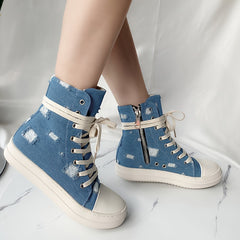 Women's Lace Up High Top Solid Sneakers