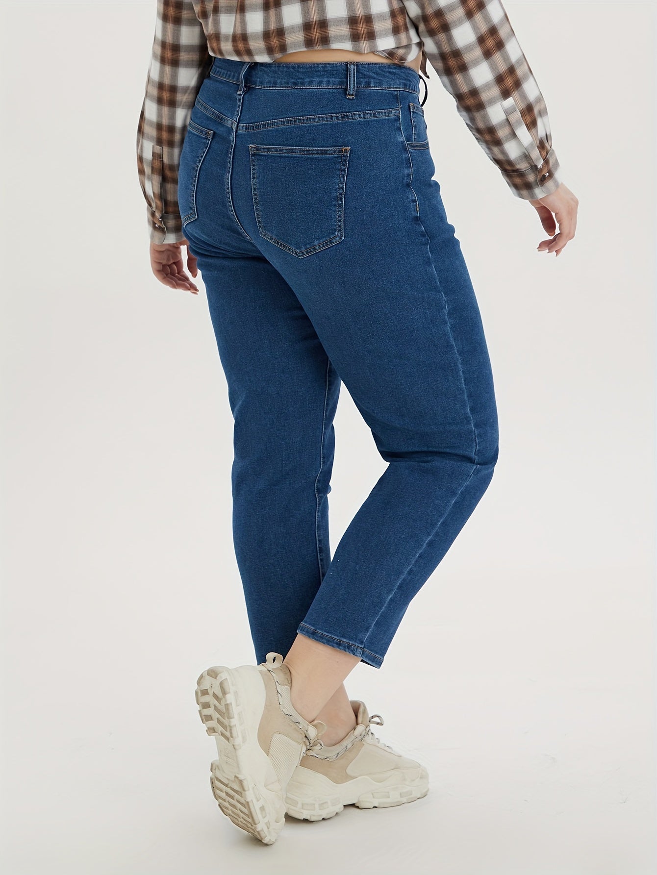 Casual Jeans Women's Plus Solid Button Fly Tapered Leg Jeans