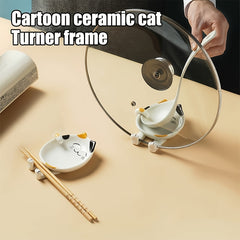Ceramic Cat Spoon Rest for Stove Top - Kitchen Accessory for Utensil Holder