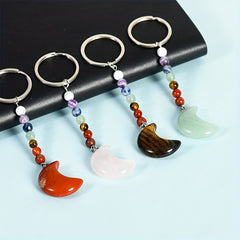 Natural Crystal Chakra Keychain Reiki Healing Gemstone Yoga Key Chain