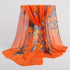 Colorful Flower Print Scarf Soft Stripe Women Scarf Shawl Beach Scarf