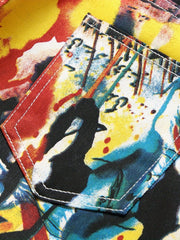 Boys Colorful Graffiti Streetwear Jeans Skinny Slim Fit Washed Denim Long Pants