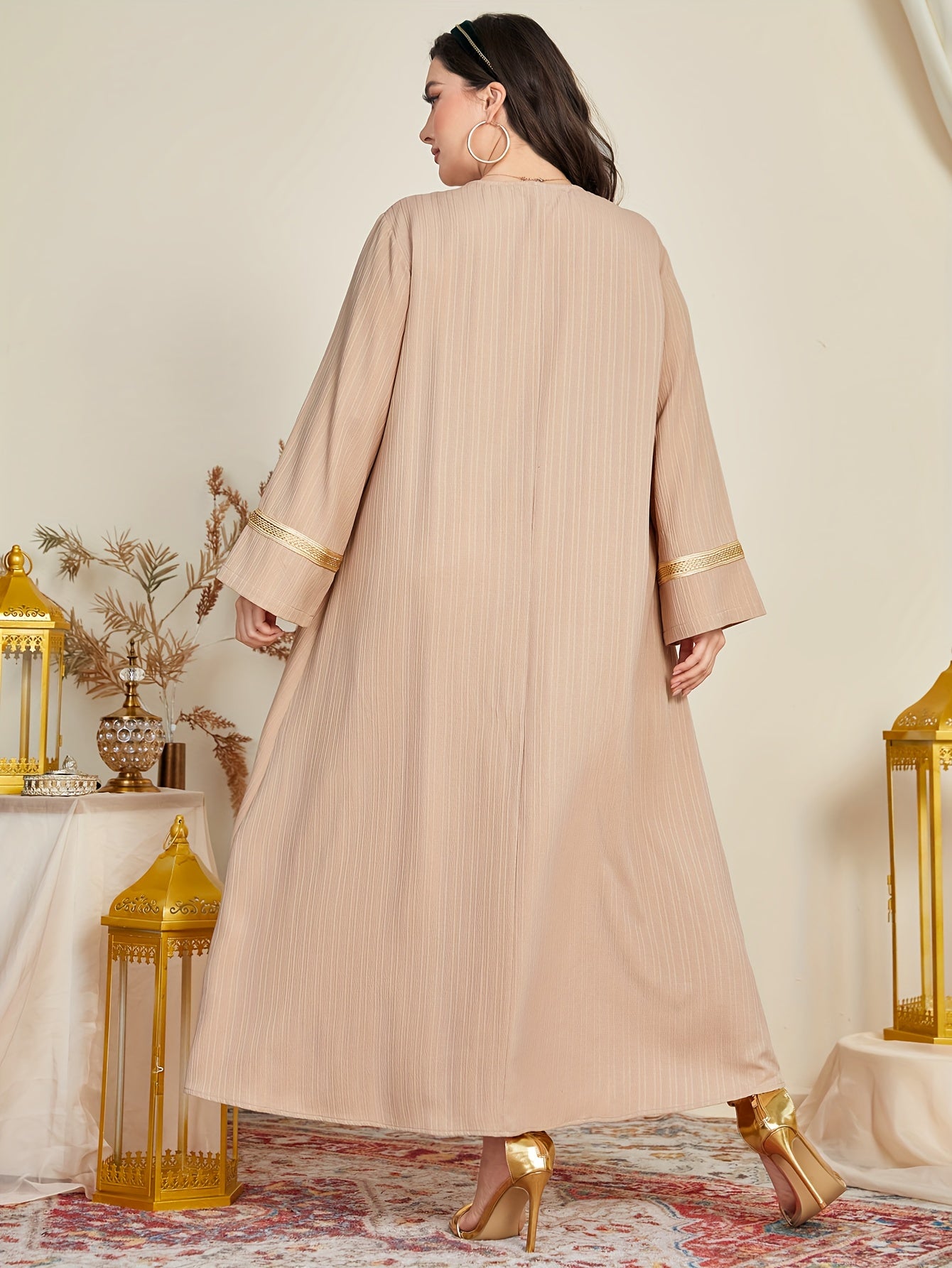 Casual Abaya Dress Women's Plus Colorblock Contrast Lace Maxi Dress