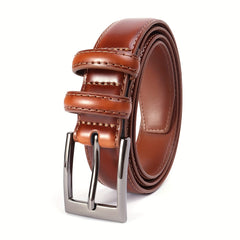 Dark Brown Leather Men's Belt with Pin Buckle