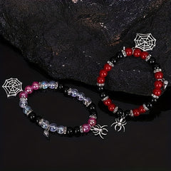 Halloween Magnetic Spider Web Pendant Bracelets Set