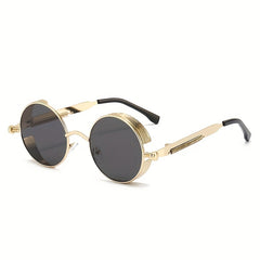 Vintage Steampunk Round Sunglasses with Case