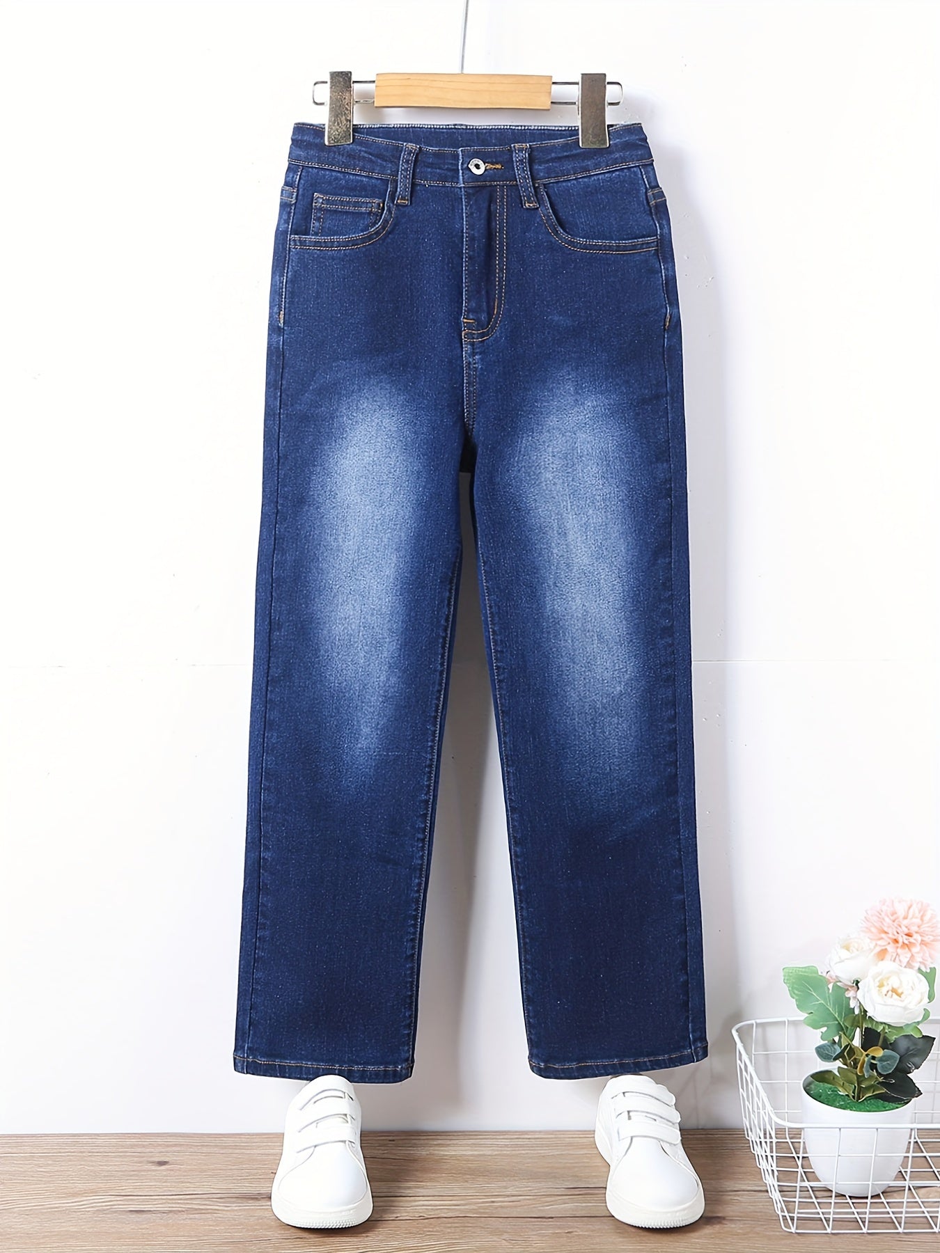 Kids Girls Stretch Denim Pants Zip Fly Casual Street Outfit