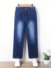 Kids Girls Stretch Denim Pants Zip Fly Casual Street Outfit