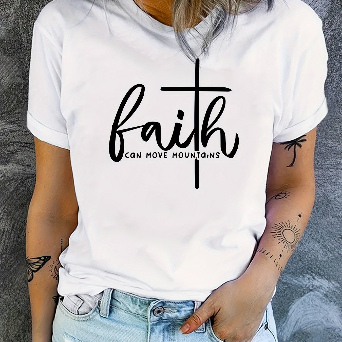 Faith Letter & Cross Graphic Sports T-shirt Women's Activewear