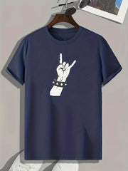 Rock Gesture Print Men's Sports T-shirt Graphic Tee