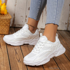 Solid Chunky Sneakers Heighten Lightweight Woven Shoes