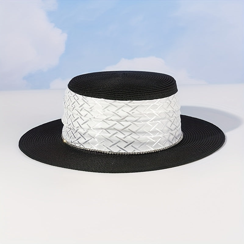 Vintage French Style Straw Jazz Hat Solid Flat Top Fedora Cap
