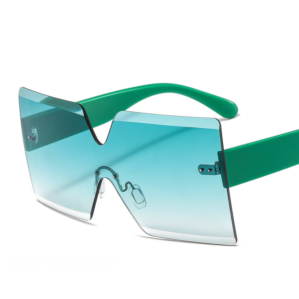 Oversized Square Sunglasses Rimless Frame Transparent Shades Women UV400