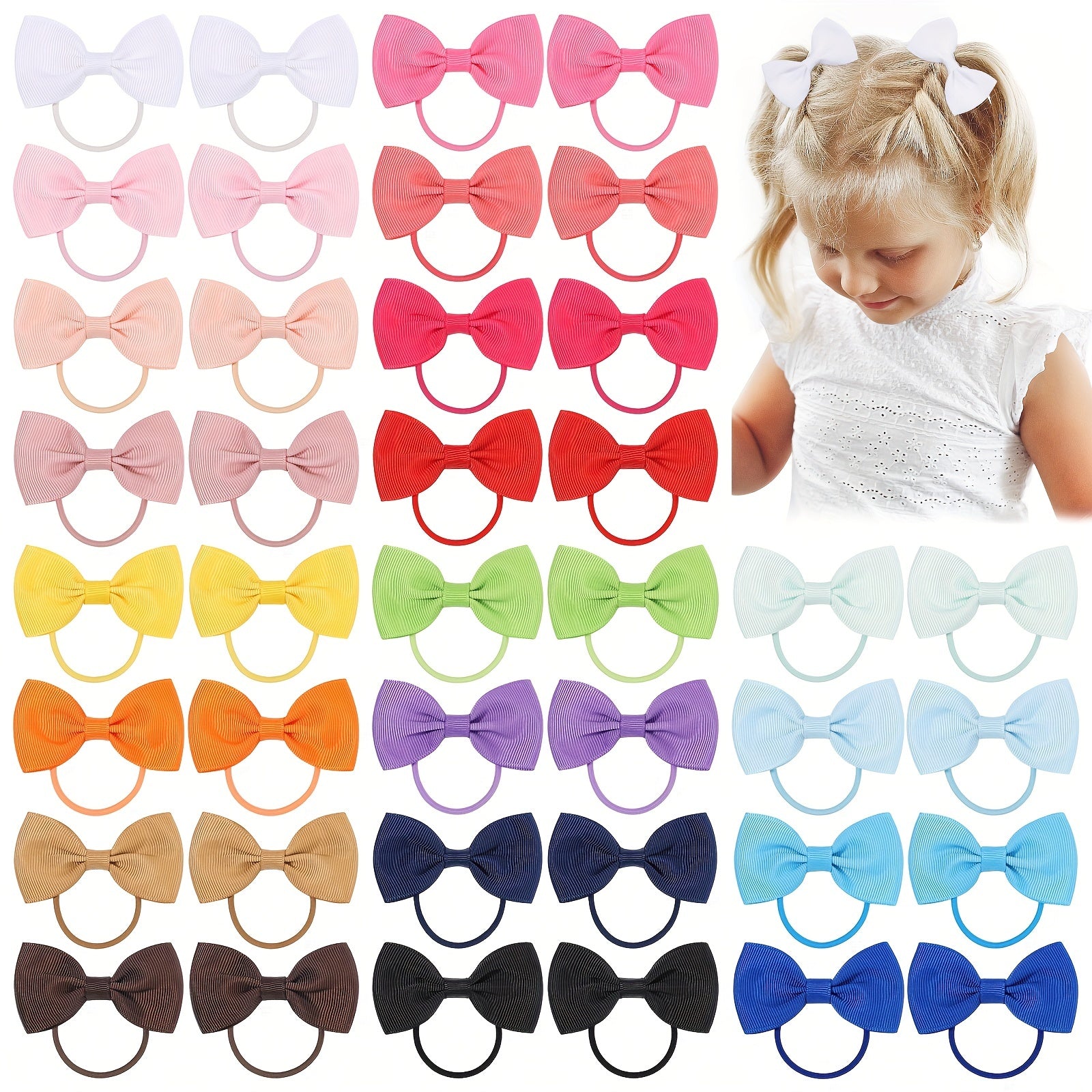 20pcs Toddler Girls Bowknot Hair Rope Solid Rubber Band Hair Accessories