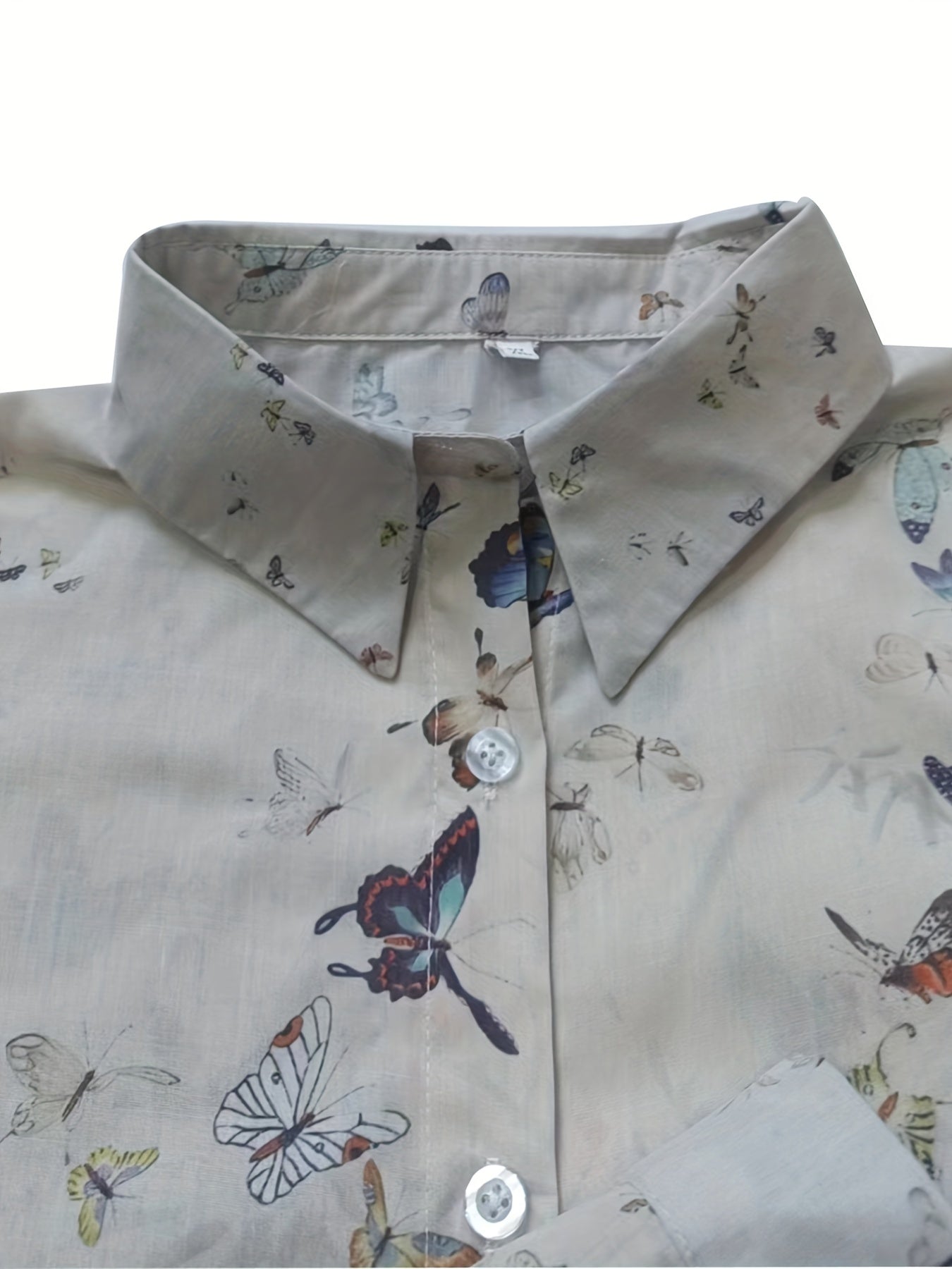 Floral Butterfly Print Button Up Long Sleeve Blouse