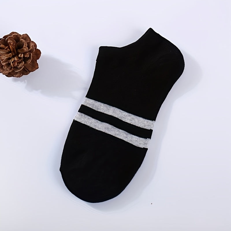 Men's Solid Striped Liner Anklets Socks Breathable Soft Sweat Absorbent