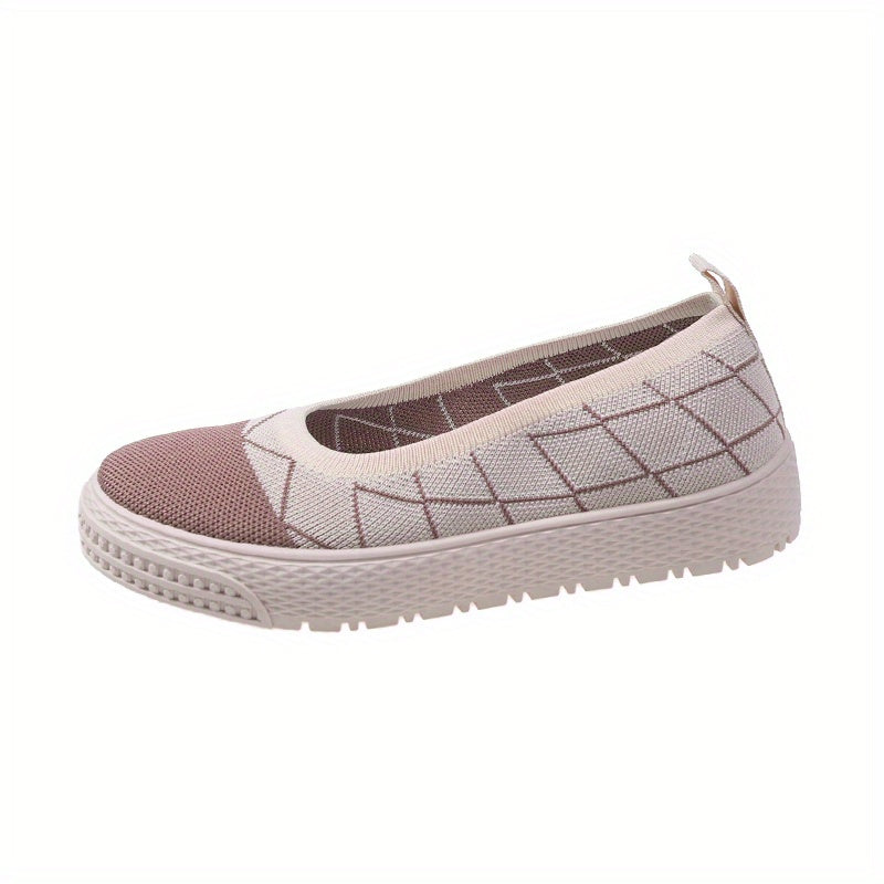 Women's Geometric Platform Loafers Slip On Shoes Comfortable Flat Shoes