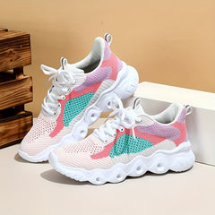 Women's Colorblock Sneakers Breathable Casual Lace Up Lightweight Running Shoes