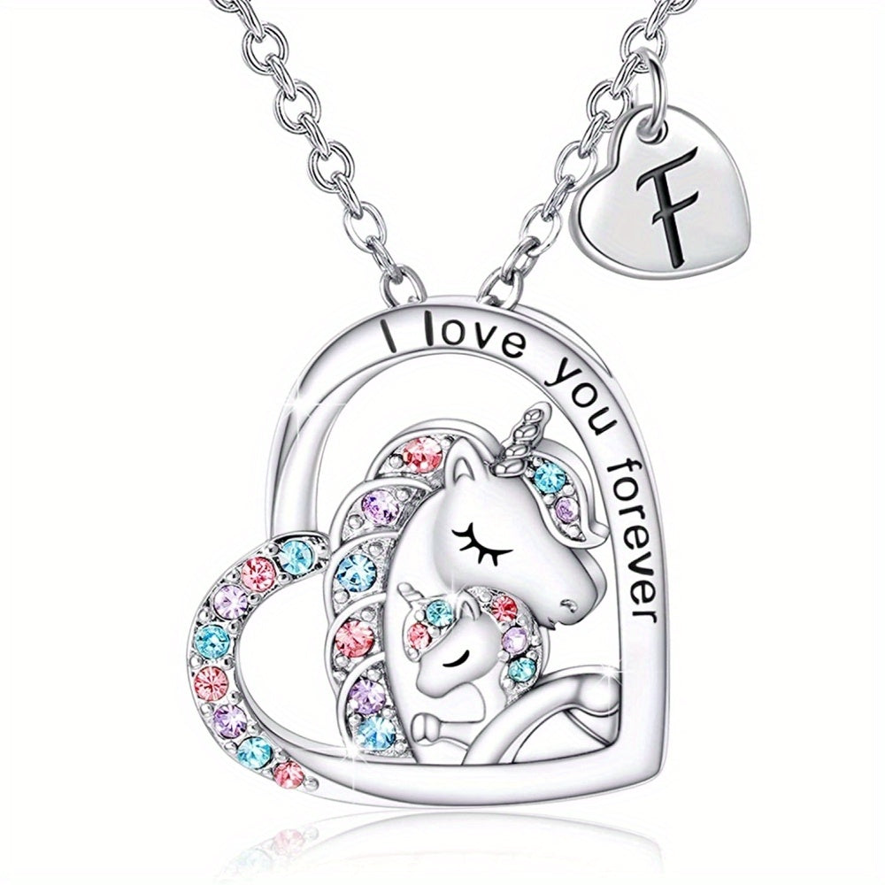 Heart Unicorn Pendant Necklace for Girls