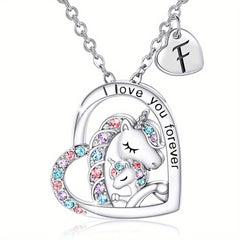 Heart Unicorn Pendant Necklace for Girls