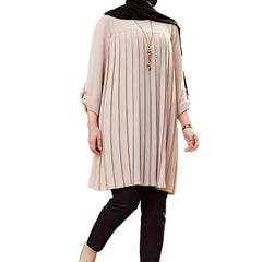 Casual Kaftan Dress Women's Plus Roll Up Long Sleeve Dress