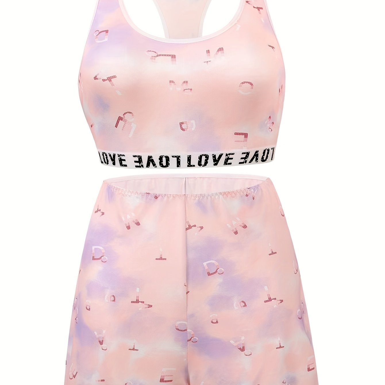 Tie Dye & Letter Print Tank Bra & Shorts Underwear Set