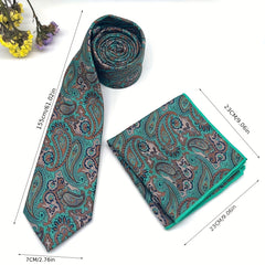 Men's Retro Flower Print Tie & Pocket Towel Set